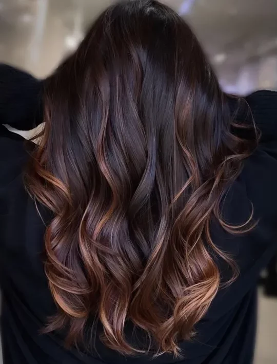 brown hair with caramel and red lowlights