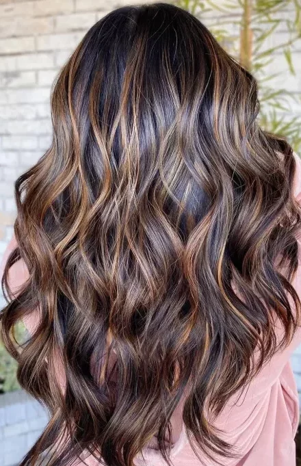 brown hair with caramel and red lowlights