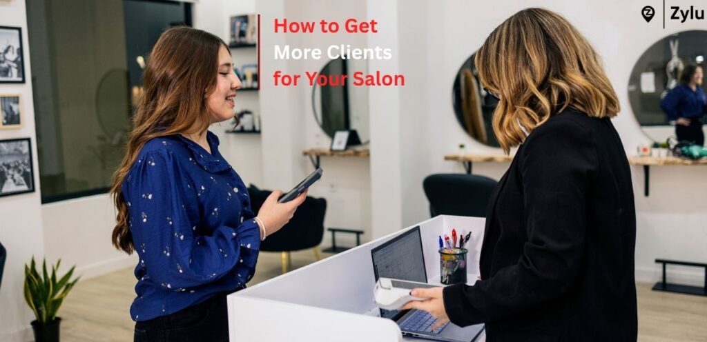 Salon owner using phone to attract more clients in India