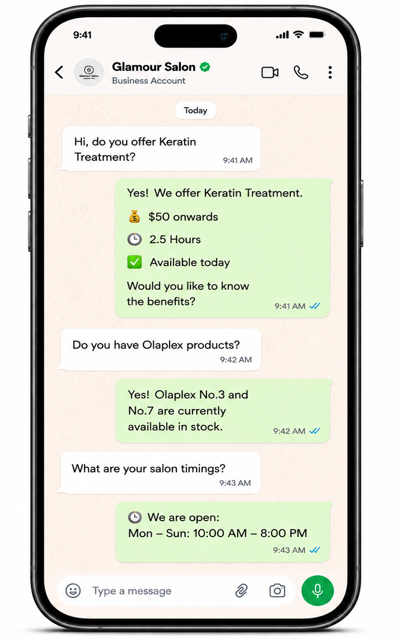 ZAP AI Receptionist WhatsApp chat