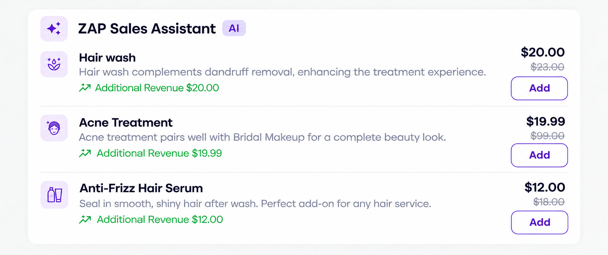 ZAP Sales Assistant recommendations at billing